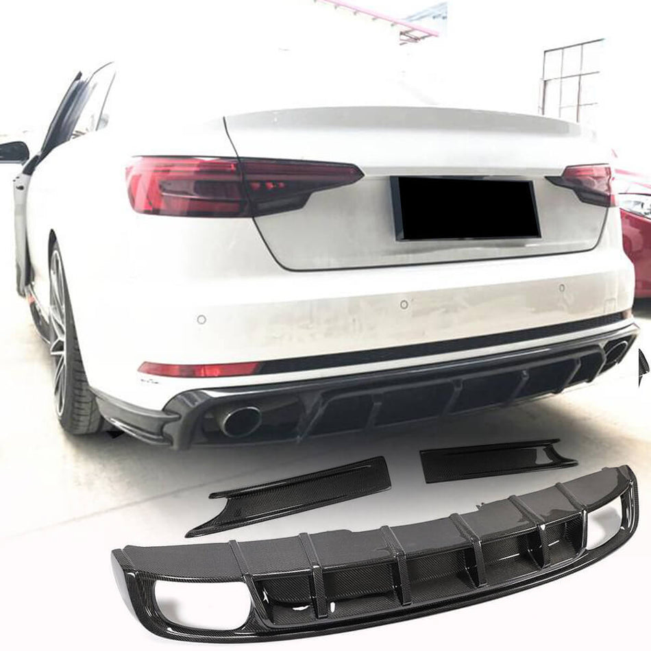 For Audi S4 Sedan 17-20 Carbon Fiber Rear Bumper Diffuser Splitter Lip