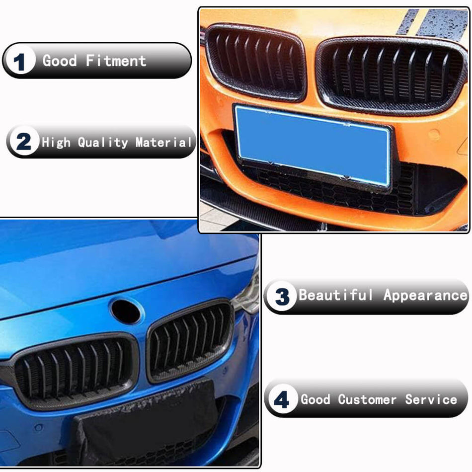 For BMW 3 Series F30 F35 Sedan 4-Door 2013-2018 Carbon Fiber Front Grille Frame Bumper Grill Outline Trim | 320i 328i 330i 335i