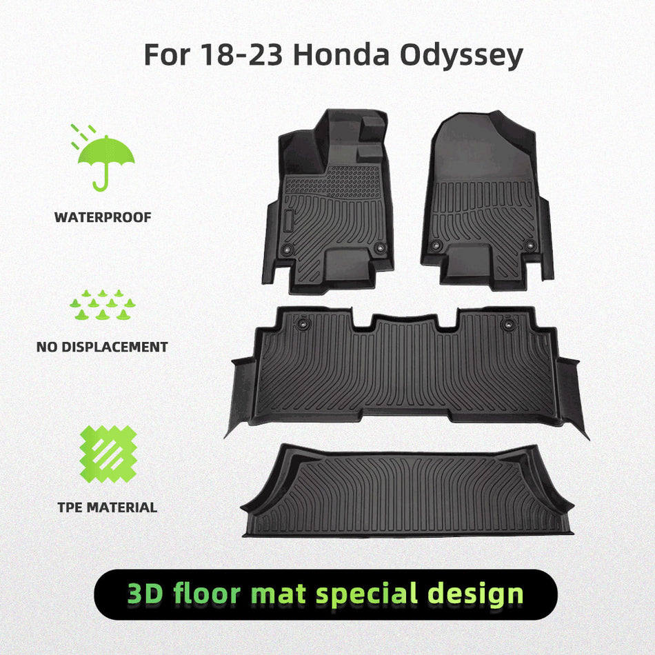For Honda Odyssey 18-23 Car Floor Mats All-Weather TPE Rubber Floor Mats Black