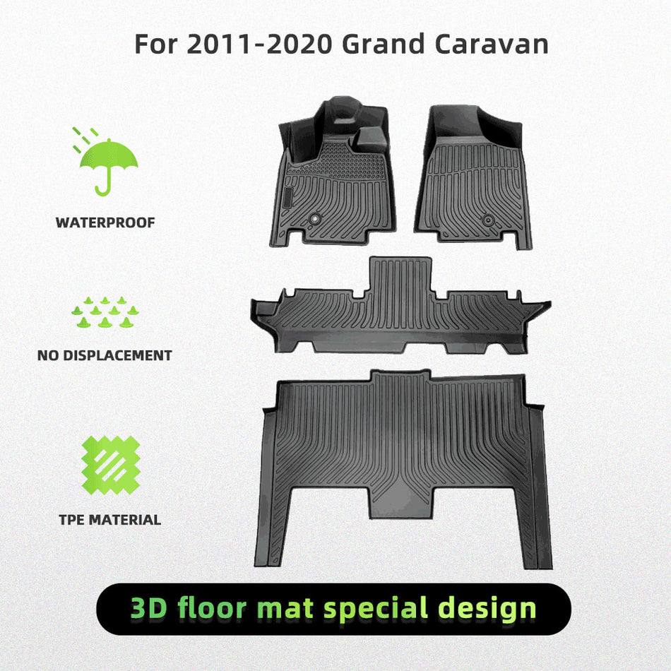 For Dodge Grand Caravan 2011-2020 Car Floor Mats All-Weather TPE Rubber Floor Mats
