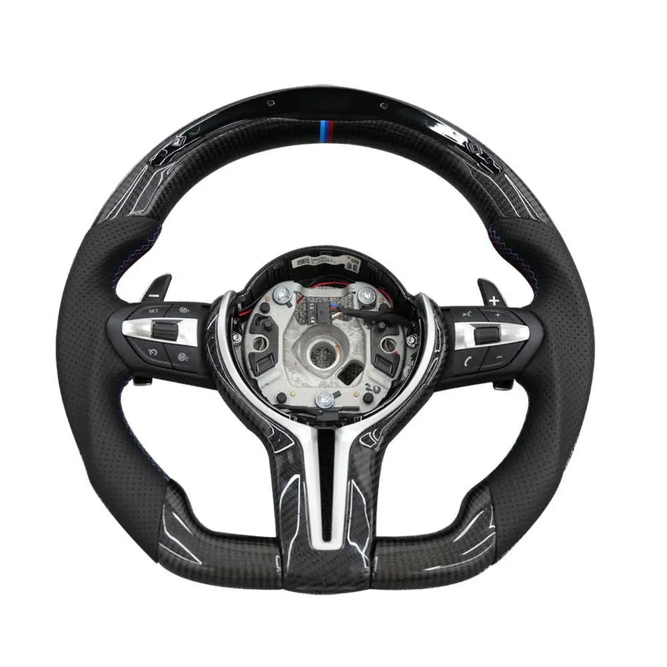 For BMW Universal F06/F10/F12/F13/F8X Classic Carbon Fiber Steering Wheel With LED (Airbag+Paddles+Buttons+Carbon Fiber Trim Cover+Flat Bottom)