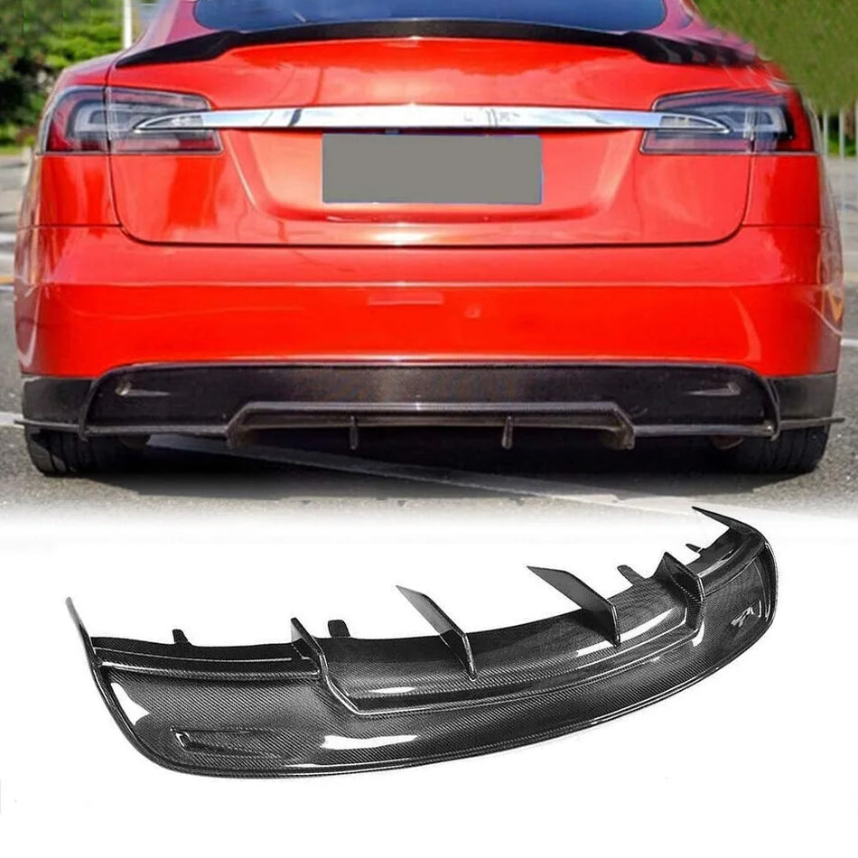 For Tesla Model S Carbon Fiber Rear Bumper Diffuser Valance Lip