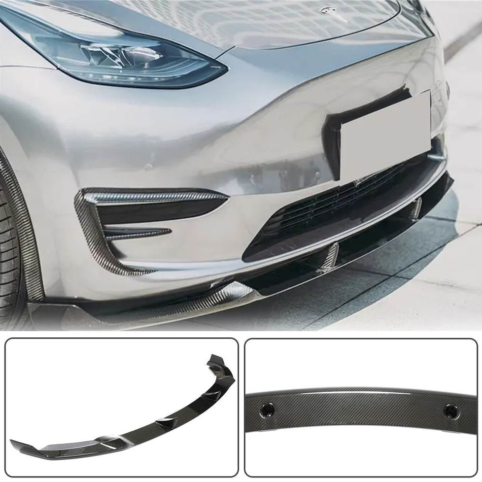 ON SALE丨For Tesla Model Y Dry Carbon Fiber Front Bumper Lip Spoiler Wide Body Kit Front Lip Factory Outlet