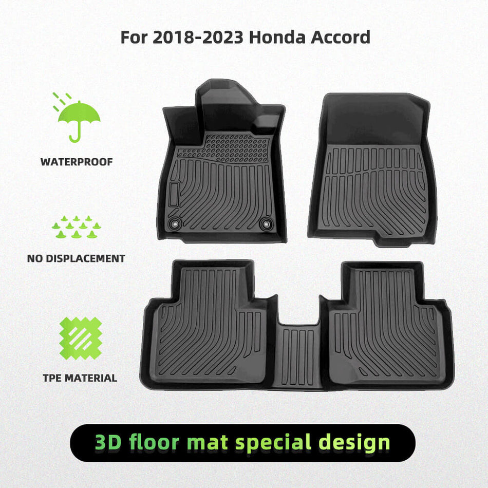 For Honda Accord 2018-2023 Car Floor Mats TPE Rubber All-Weather Floor Mats Black