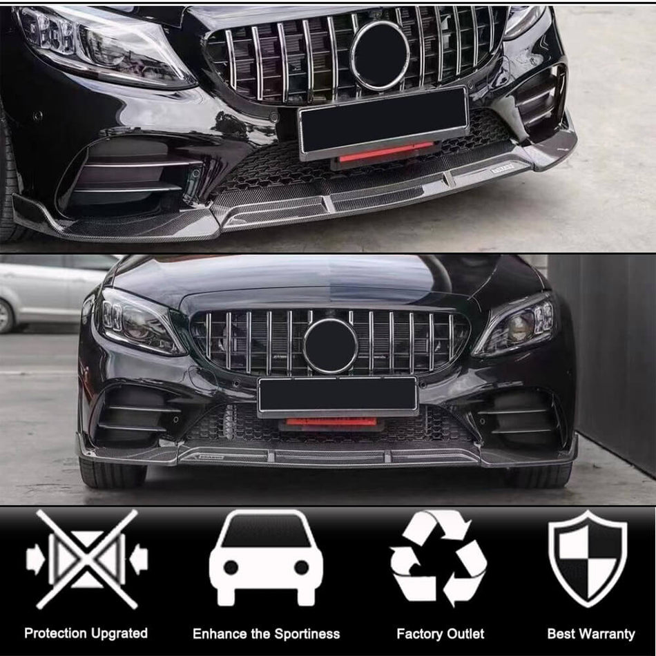 For Mercedes Benz C Class W205 C200 C300 Sport Sedan 4-Door Carbon Fiber Front Bumper Lip Spoiler Aero Body Kits