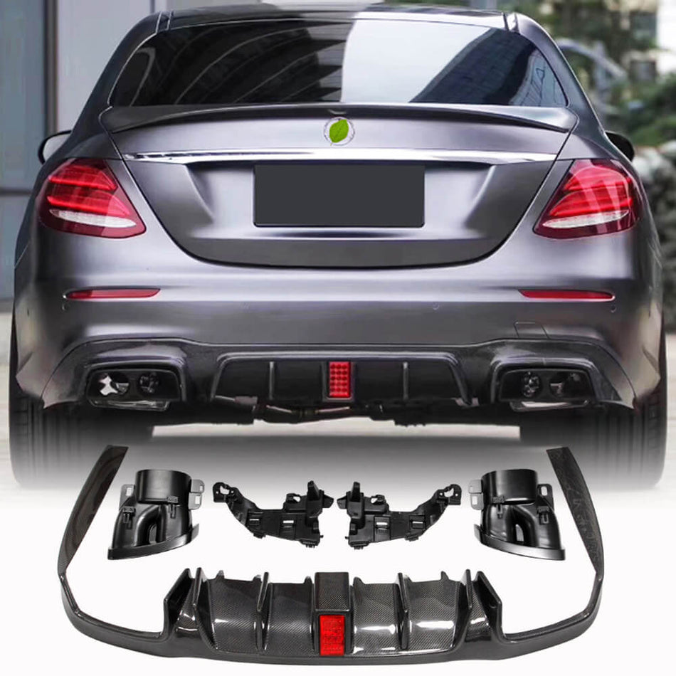 For Mercedes Benz W213 Sport E43 E53 E63 AMG Carbon Fiber Rear Bumper Diffuser W/Exhaust Tips