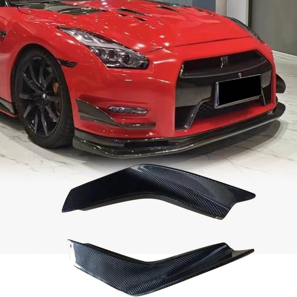 For Nissan GTR GT-R R35 2010-2015 Carbon Fiber Front Bumper Splitters Canard Fins Air Vent Trims