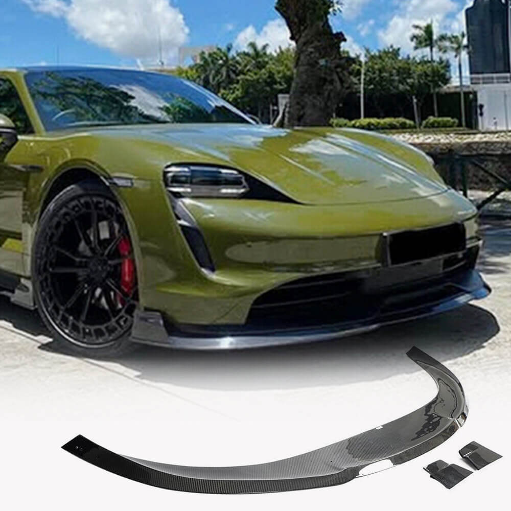 Porsche Taycan 9J1 Carbon Fiber Front Lip Spoiler | Exterior Mods