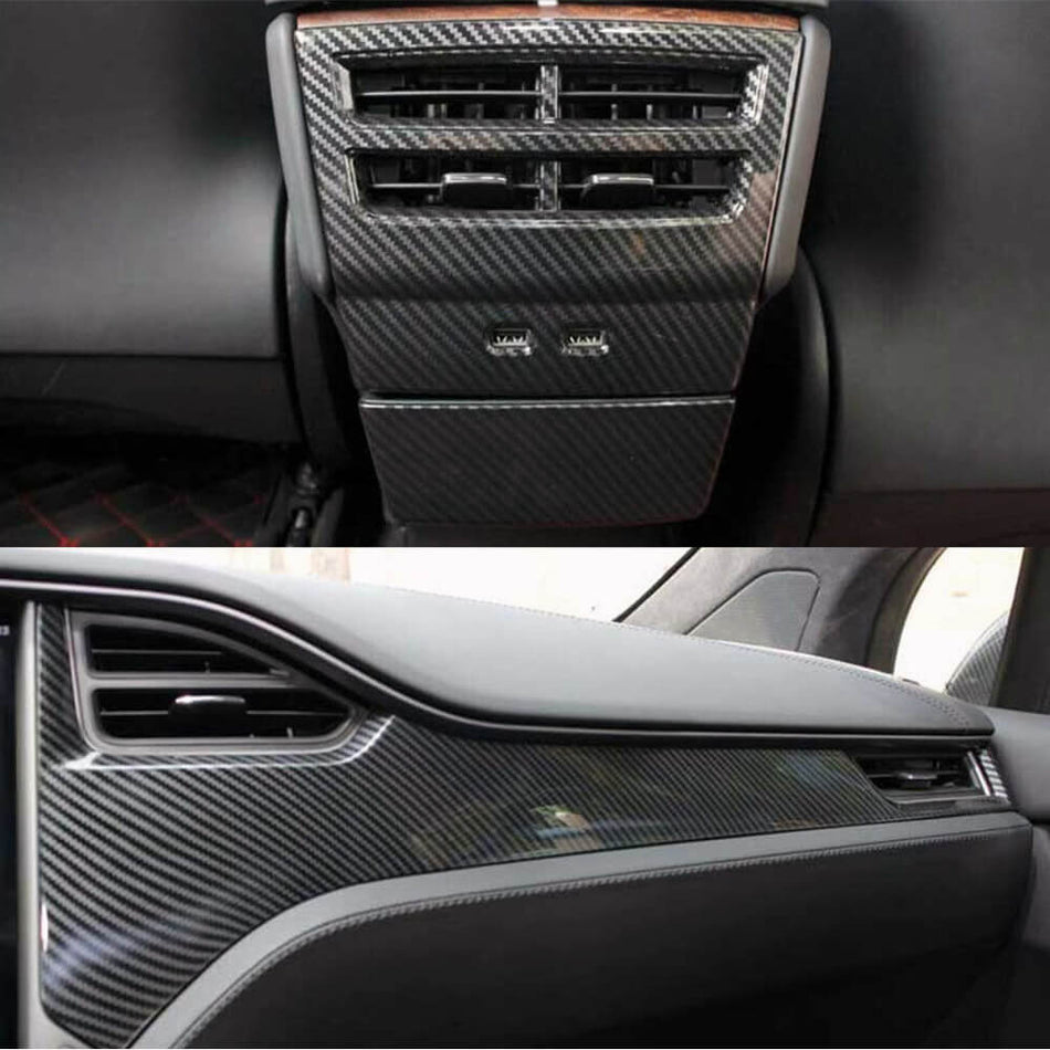 For Tesla Model X 2016-2021 Dry Carbon Fiber Interior Decoration Center Console Gear Air Outlet Inner Door Instrument Cover Trim 12pcs