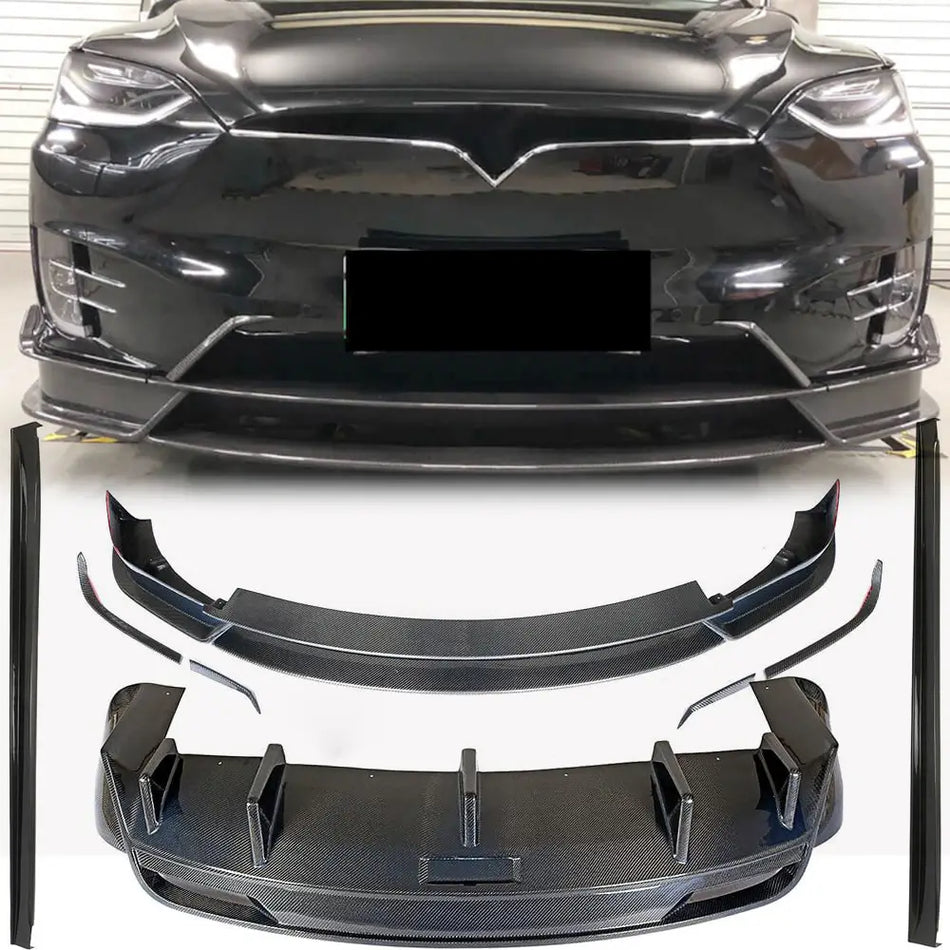 For Tesla Model X Carbon Fiber BodyKits Front Bumper Lip Side Skirts Rear Diffuser