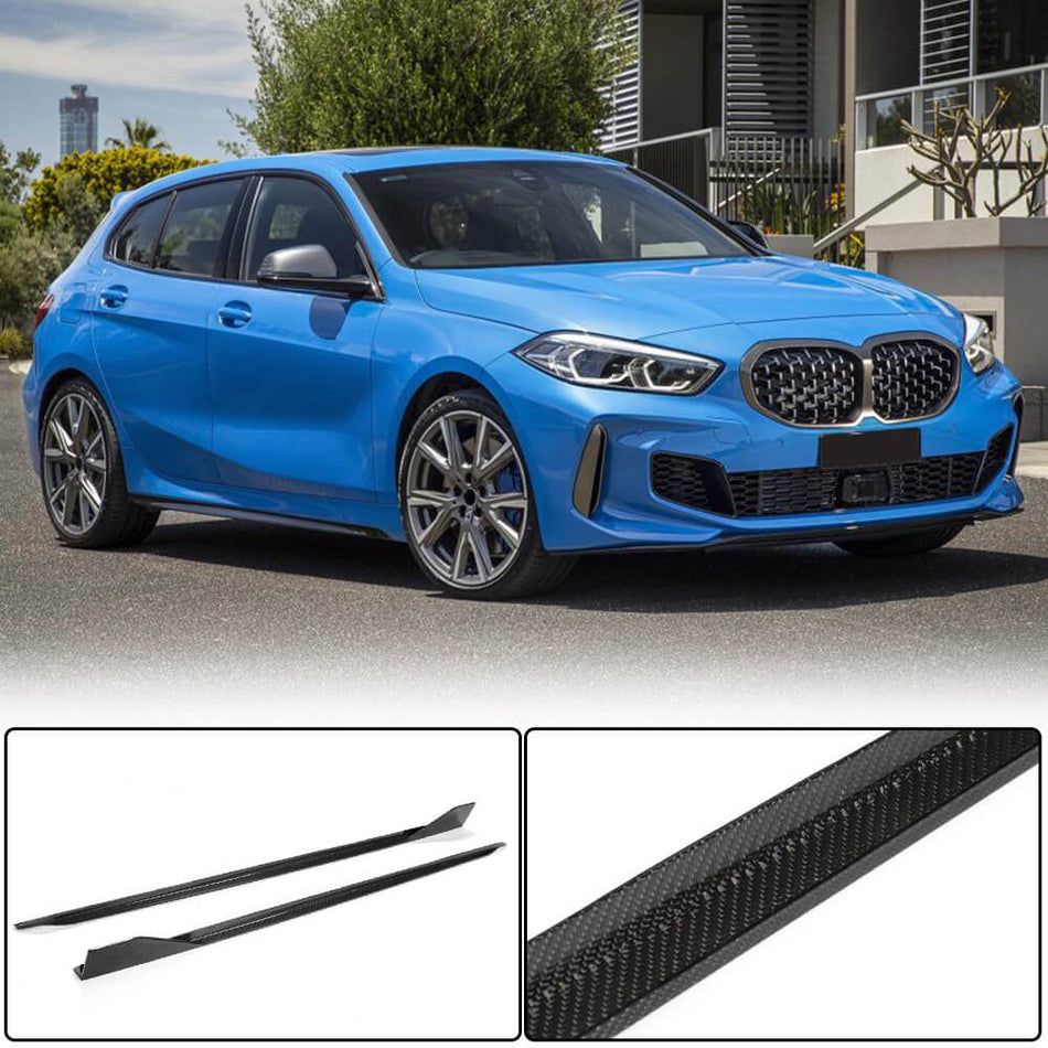 For BMW 1 Series F40 118i M Sport Carbon Fiber Side Skirts Door Rocker Panels Extension Lip