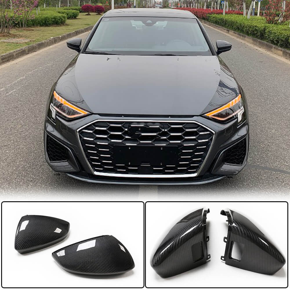 Carbon Fiber Side Mirror Caps For Audi A3 S3 RS3 8Y 2020-2023 – With Lane Assist Cutout
