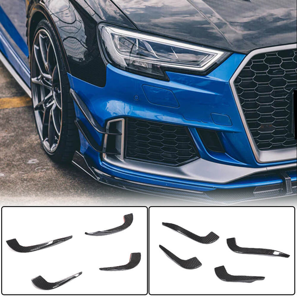 For Audi RS3 8V.5 Sedan Facelift Dry Carbon Fiber Front Bumper Fins Air Vent Canards Aero Flicks Splitters