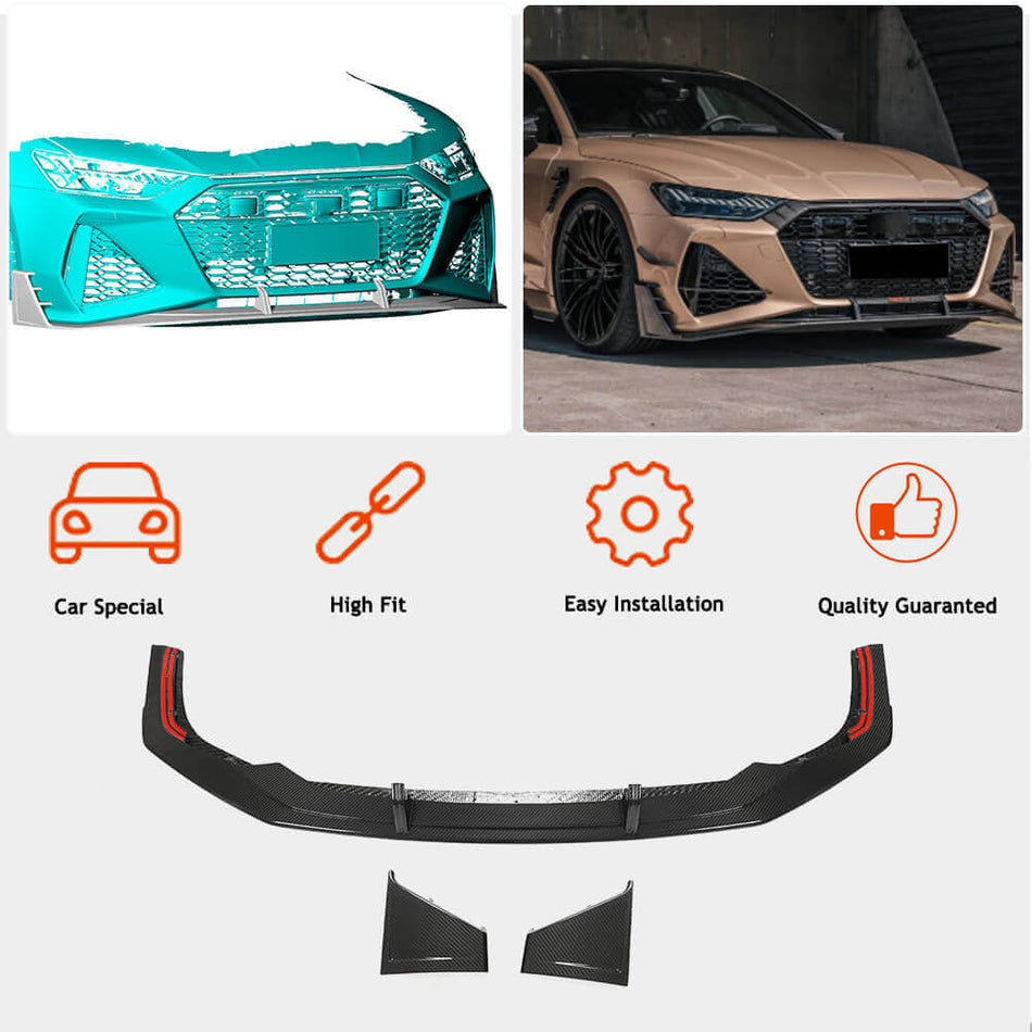 For Audi RS7 C8 Sportback DRY Carbon Fiber Front Bumper Lip Chin Spoiler Splitter