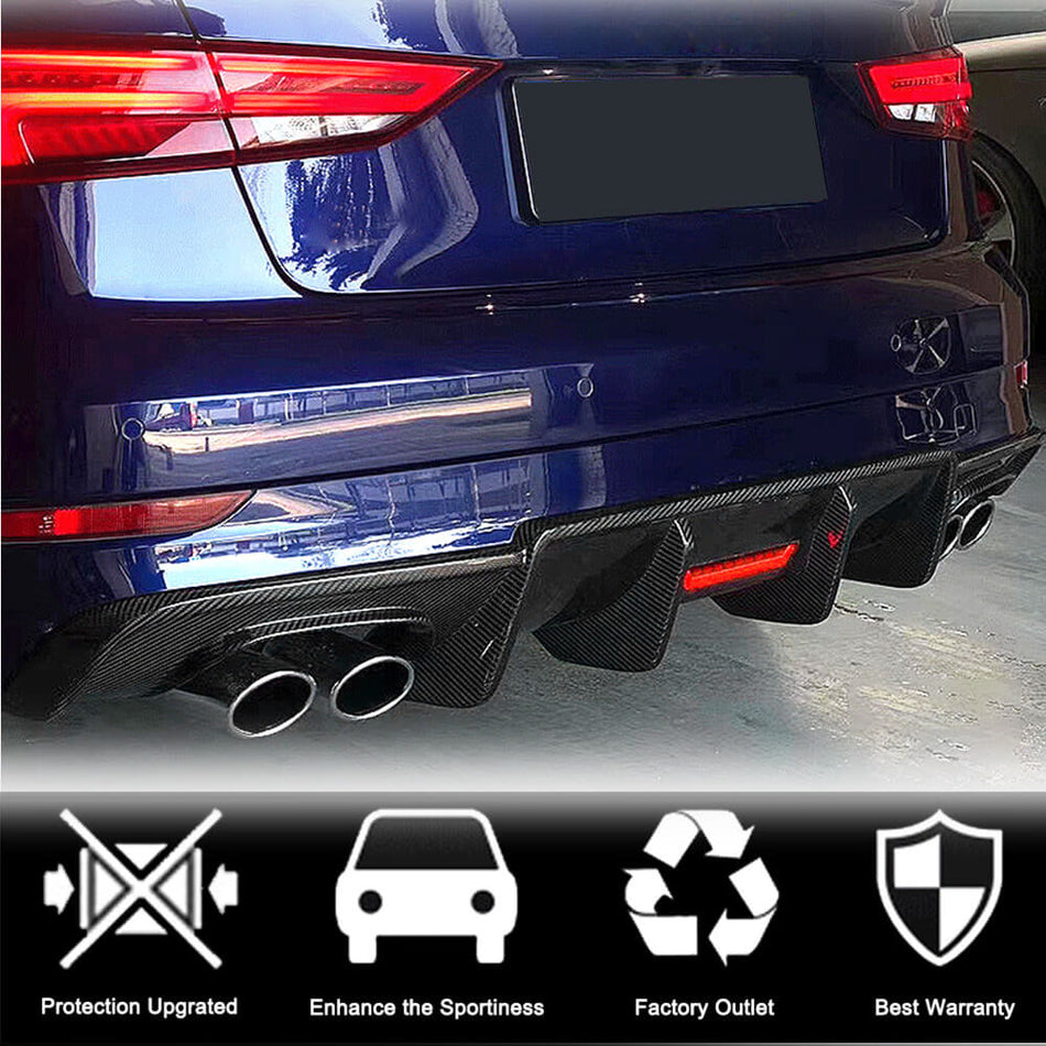 For Audi S3 A3 Sline 8V.5 Sedan Facelift Carbon Fiber Rear Bumper Diffuser Valance Lip Wide Body Kit