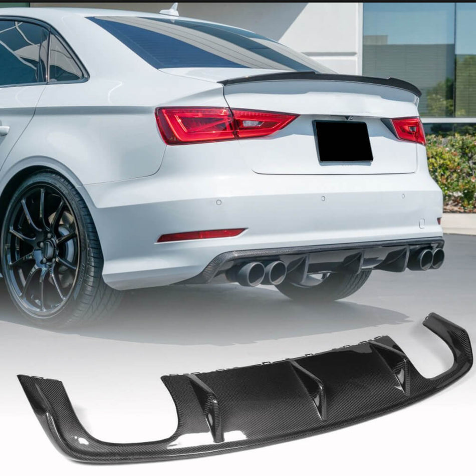 For Audi S3 A3 Sline 8V Sedan Pre-facelift Carbon Fiber Rear Bumper Diffuser Valance Lip