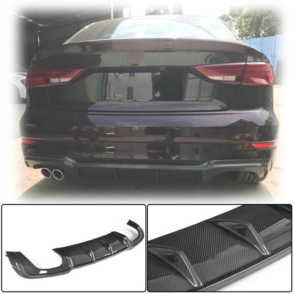 For Audi S3 A3 Sline 8V Sedan Facelift Carbon Fiber Rear Bumper Diffuser Valance Lip