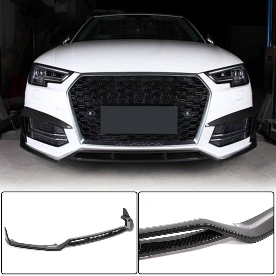 For Audi S4 A4 Sline B9 Sedan Carbon Fiber Front Bumper Lip Spoiler Wide Body Kit