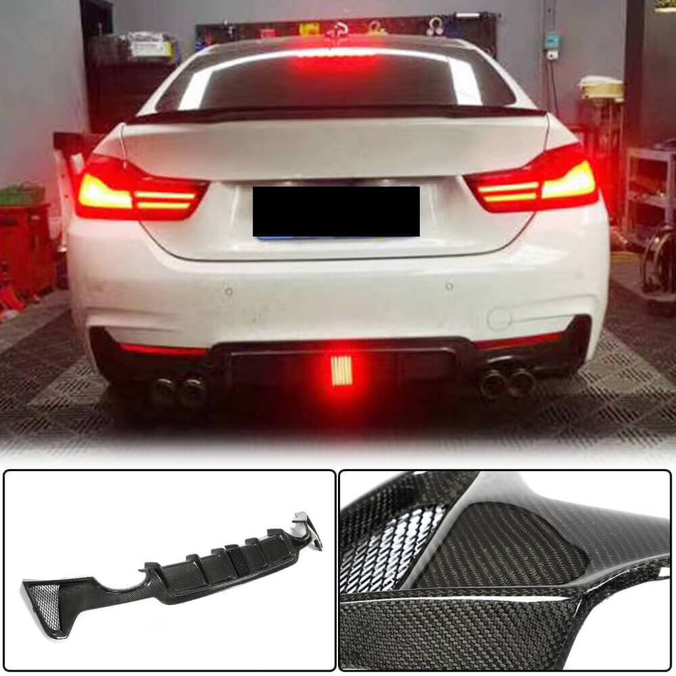 For BMW 4 Series F32 F33 F36 M Sport Carbon Fiber Rear Bumper Diffuser LED Rain Light Valance Lip | 420i 428i 430i 435i 440i M Tech