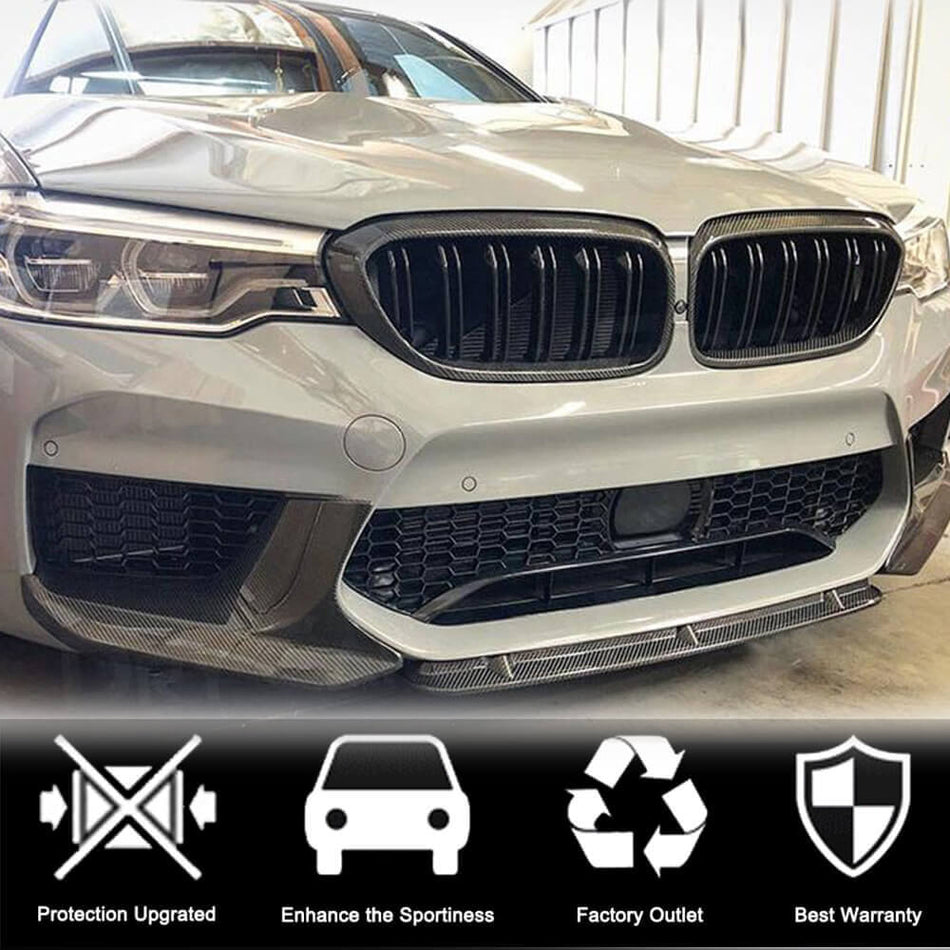 For BMW 5 Series G30 520i 530i 540i M550i F90 M5 Pre-LCI Carbon Fiber Front Grille Frame Bumper Grill Outline Trim Decoration Emblem