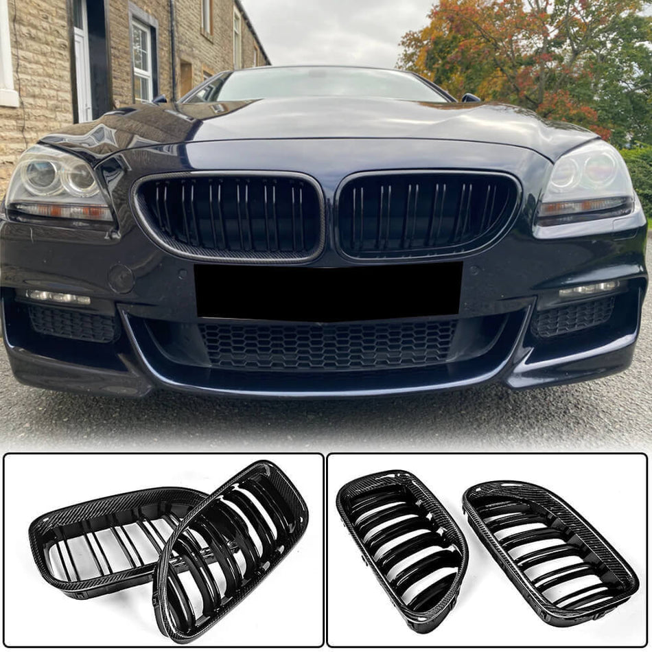 For BMW 6 Series F06 F12 F13 640i 650i M6 Carbon Fiber Front Kidney Grille Frame Bumper Grill Outline Trim Decoration Emblem