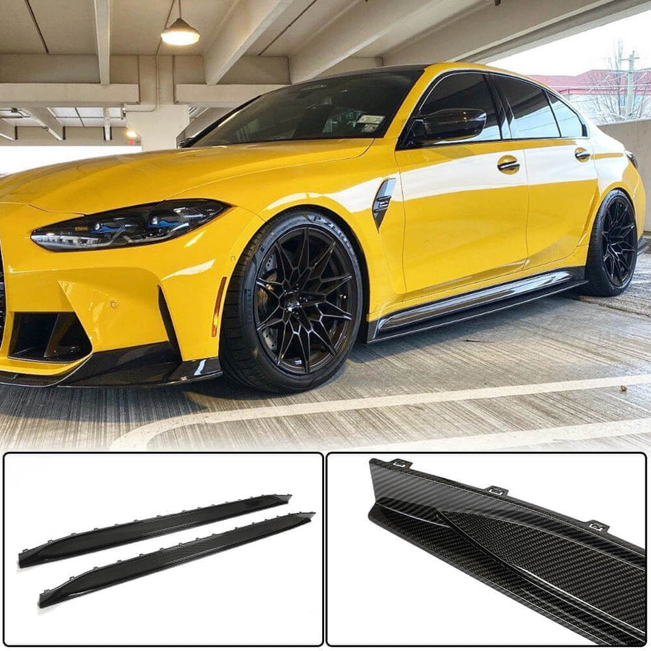 For BMW G80 M3 Dry Carbon Fiber Side Skirts Door Rocker Panels Extension Lip