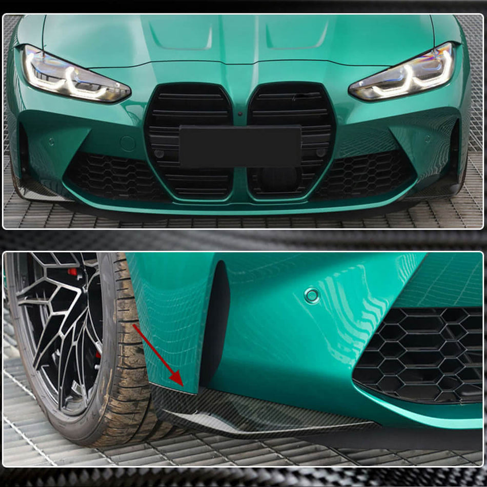 For BMW G80 M3 G82 G83 M4 Dry Carbon Fiber Front Bumper Splitter Cupwing Canard Winglets Flaps