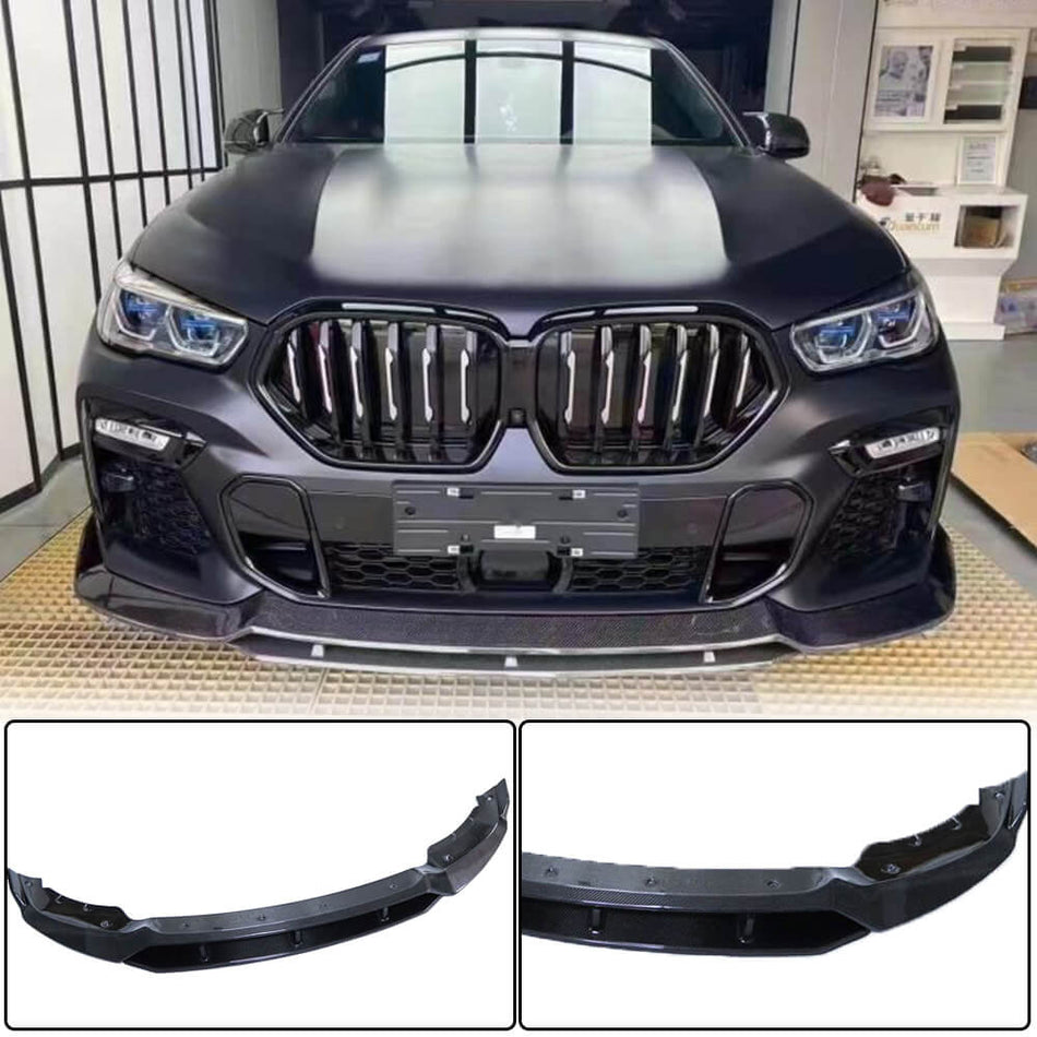 For BMW X6 G06 M50i M (Competition) Carbon Fiber Front Bumper Lip Spoiler Splitter Wide Aero Body Kit