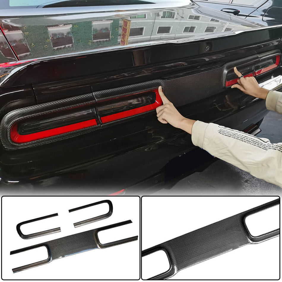 For Dodge Challenger Dry Carbon Fiber Rear Taillight  Lamp Cover Exterior Decor Trims 3pcs