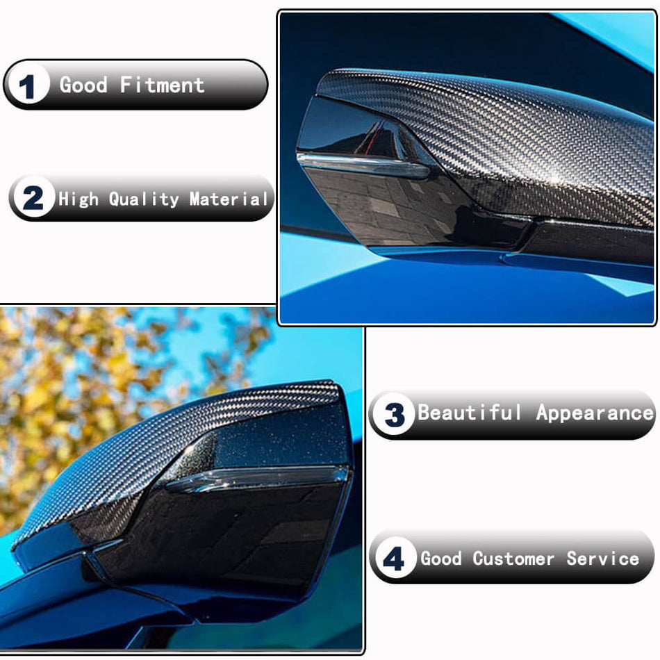 Dry Carbon Fiber Mirror Covers for Chevrolet Corvette C8 20-22 2-Door Add-on Side Rearview Mirror Cover Caps Pair