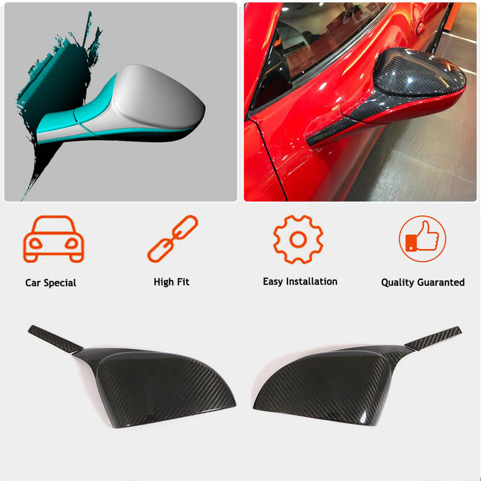 For Ferrari 458 Italia Spider Dry Carbon Fiber Add-on Side Rearview Mirror Cover Caps Pair