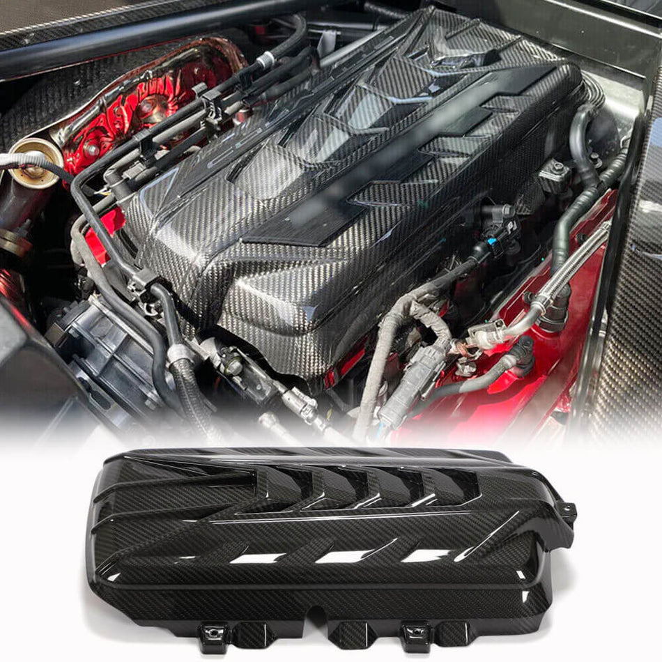 For Chevrolet Corvette C8 2020-2022 Dry Carbon Fiber Engine Cover Engine Valve Cover Bonnet Hood Kit