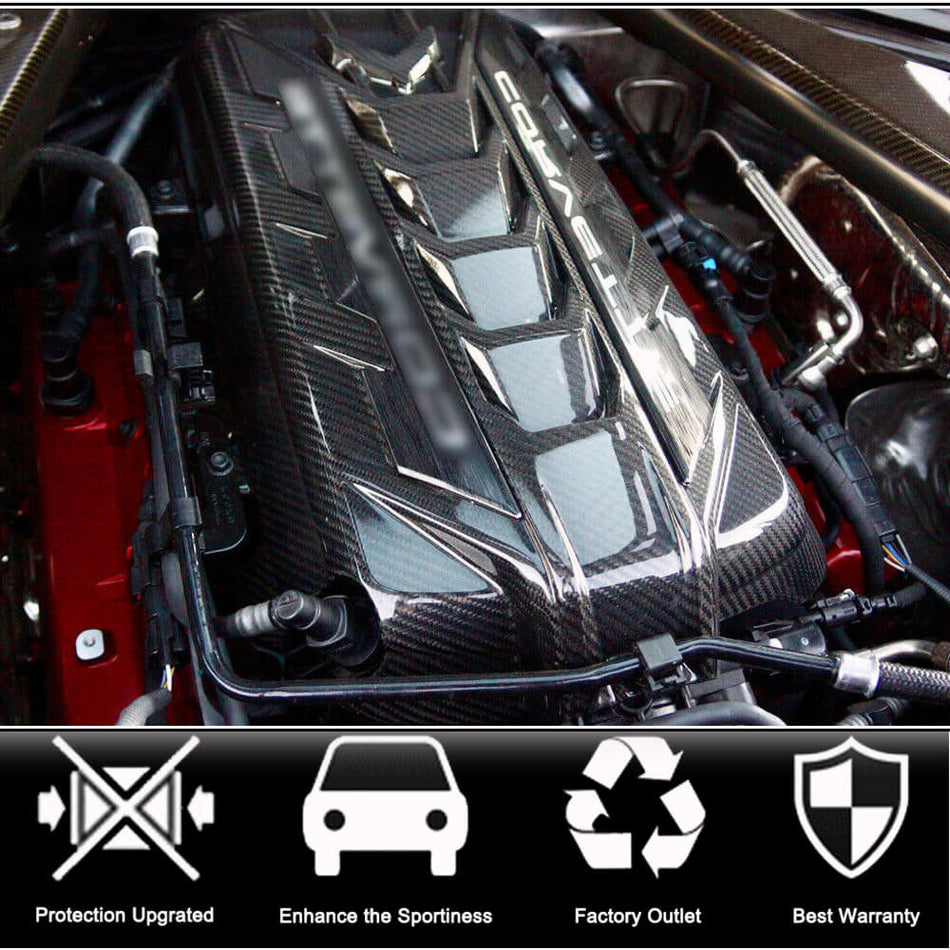 For Chevrolet Corvette C8 2020-2022 Dry Carbon Fiber Engine Cover Engine Valve Cover Bonnet Hood Kit