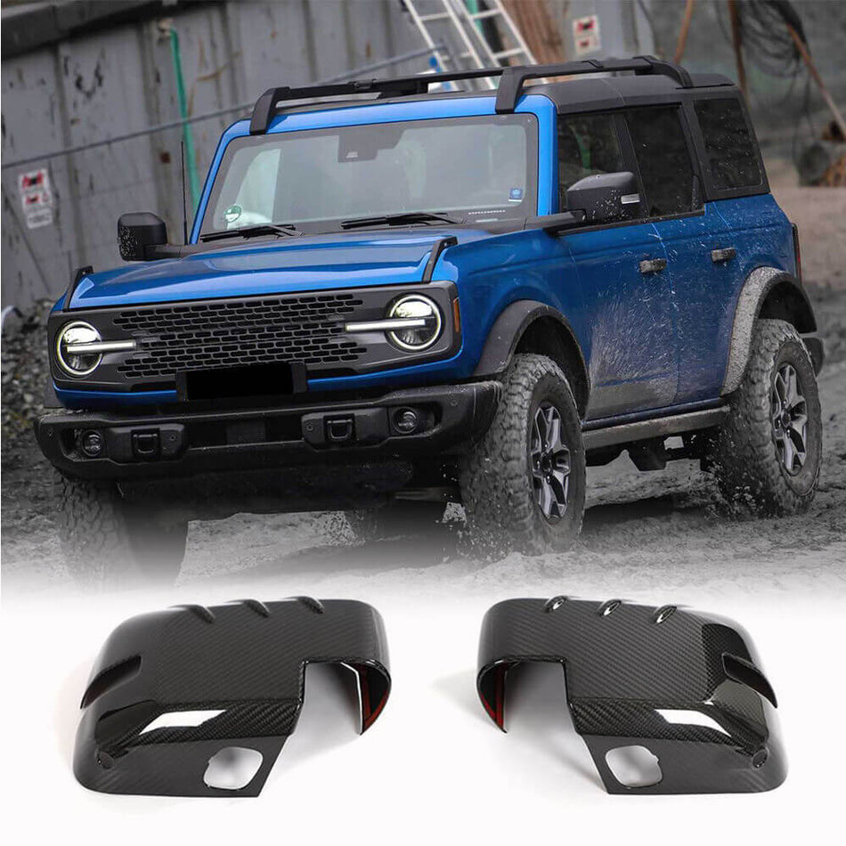 For Ford Bronco 2021-2023 Dry Carbon Fiber Add-on Mirror Covers Side Rearview Mirror Cover Caps Pair