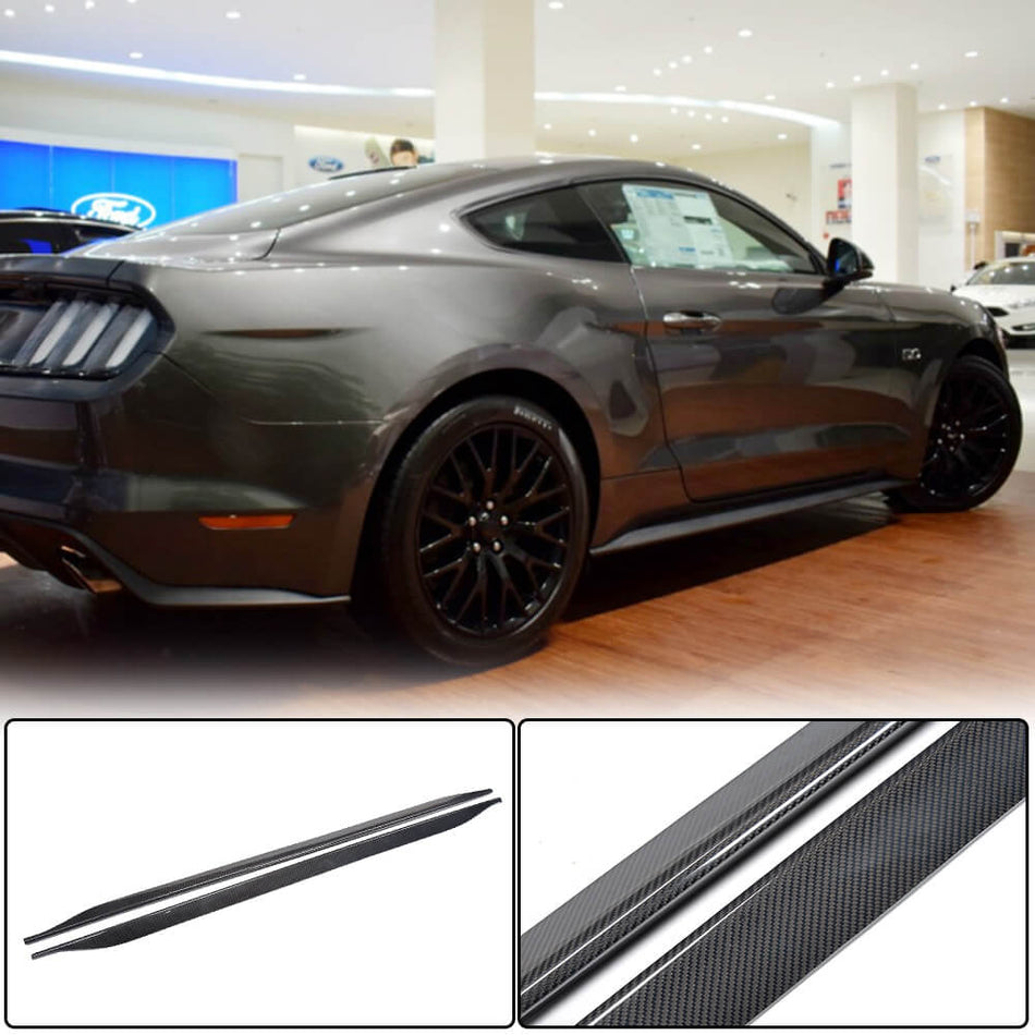 For Ford Mustang 2015-2020 Dry Carbon Fiber Side Skirts Door Rocker Panels Extension Lip | V6 V8 GT EcoBoost