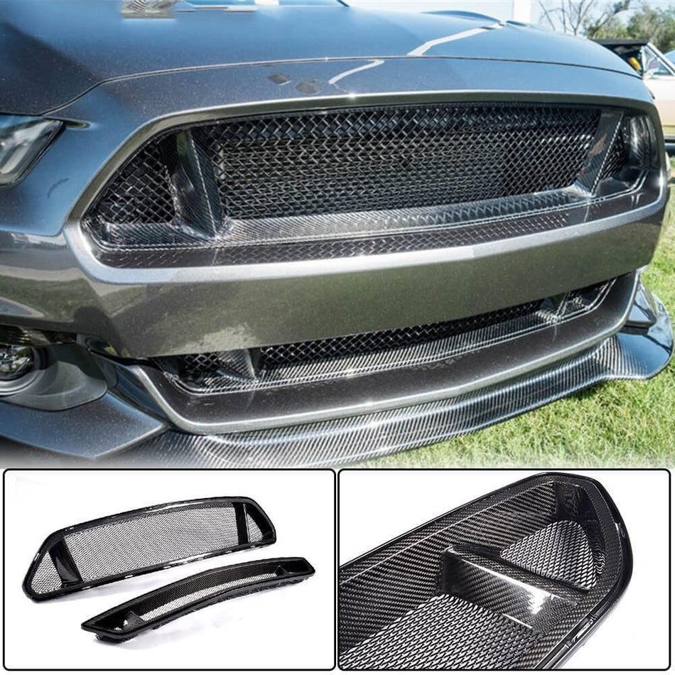 For Ford Mustang Carbon Fiber Front Grille Bumper Grill Trim Decoration Emblem | V6 V8 GT Shelby GT350