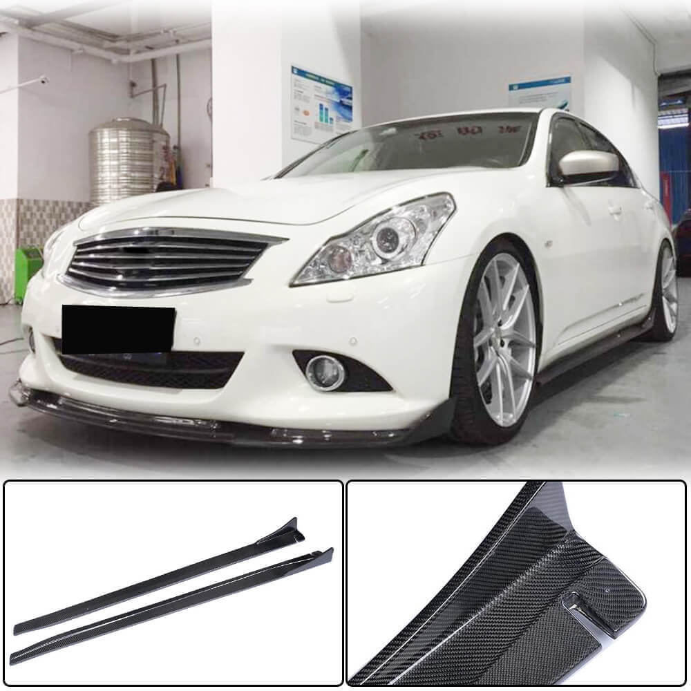 For Infiniti G37 Sedan 2009-2013 Carbon Fiber Side Skirts Door Rocker  Panels Extension Lip