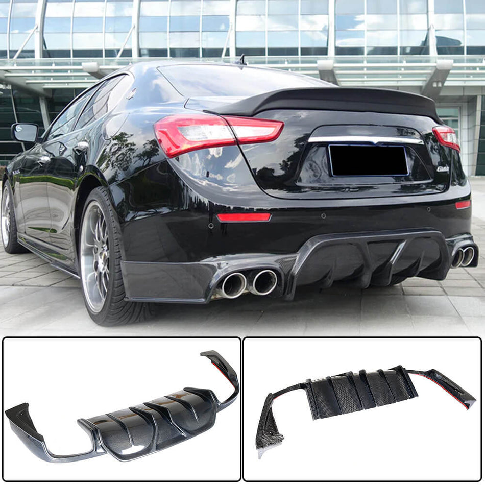 For Maserati Ghibli S Q4 2014-2017 Carbon Fiber Rear Bumper Diffuser Lip Wide Body Kit