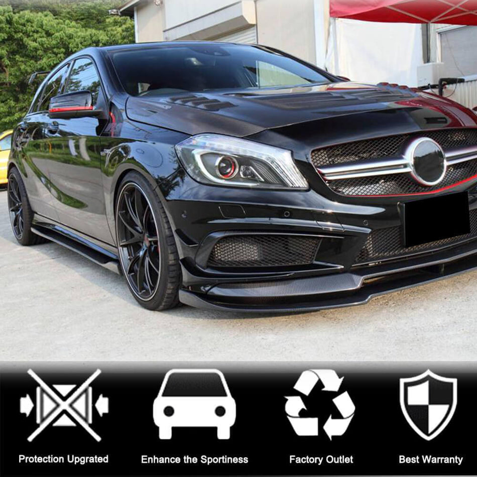 For Mercedes Benz A Class W176 Sport A45 Carbon Fiber Side Skirts Door Rocker Panels Extension Lip