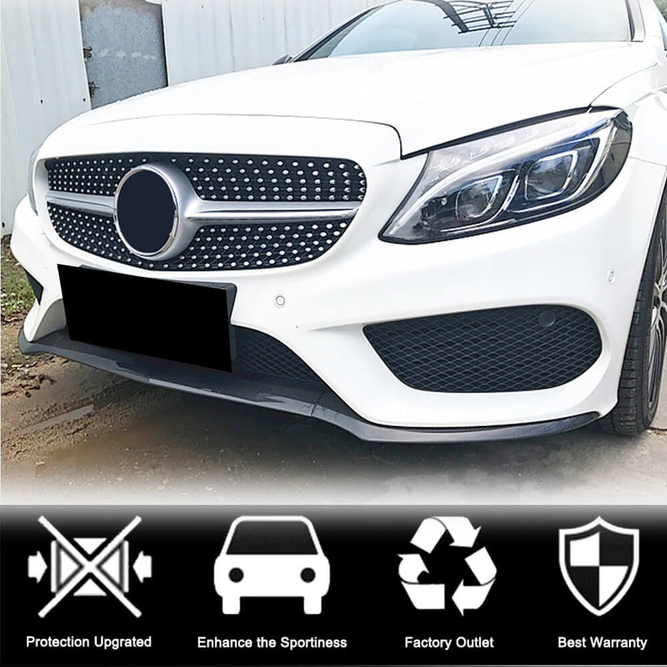 For Mercedes Benz W205 C205 A205 Sport C43 Pre-facelift Carbon Fiber Front Bumper Lip Spoiler