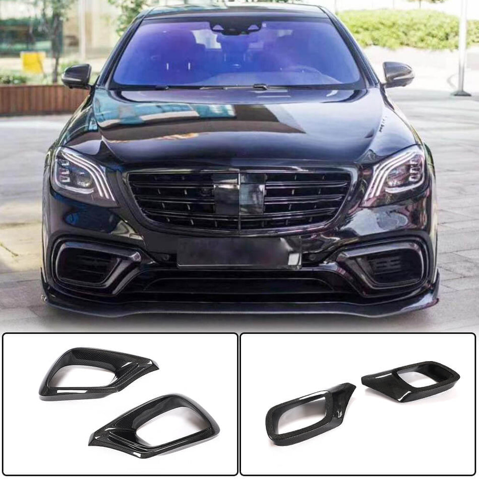 For Mercedes Benz W222 S63 S65 AMG Facelift Carbon Fiber Front Bumper Fog Light Air Scoop Vent Cover