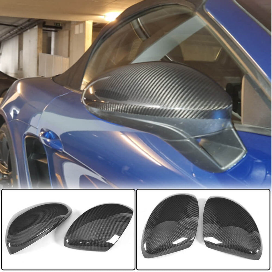 For Porsche 718 (982) Boxster Cayman Carbon Fiber Add-on Side Rearview Mirror Cover Caps LHD Pair