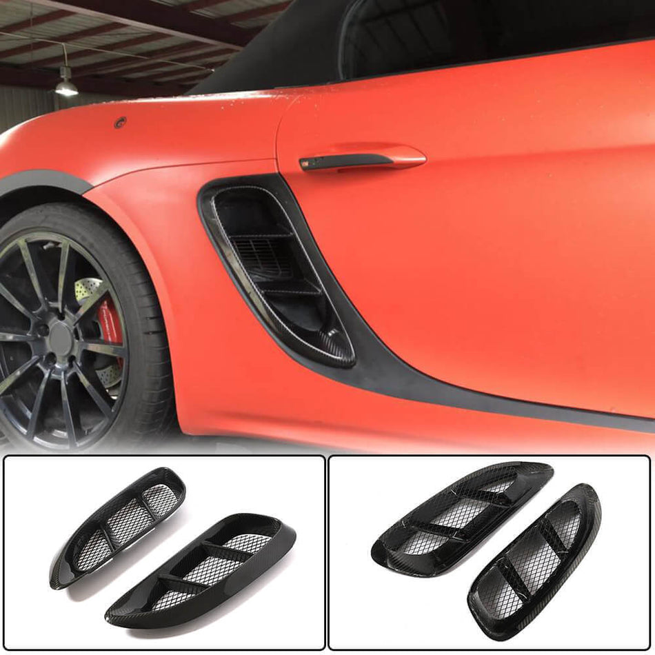 For Porsche 718 (982) Boxster Cayman Dry Carbon Fiber  Side Air Intake Mesh Grills Aero Scoop Vent Cover Trims
