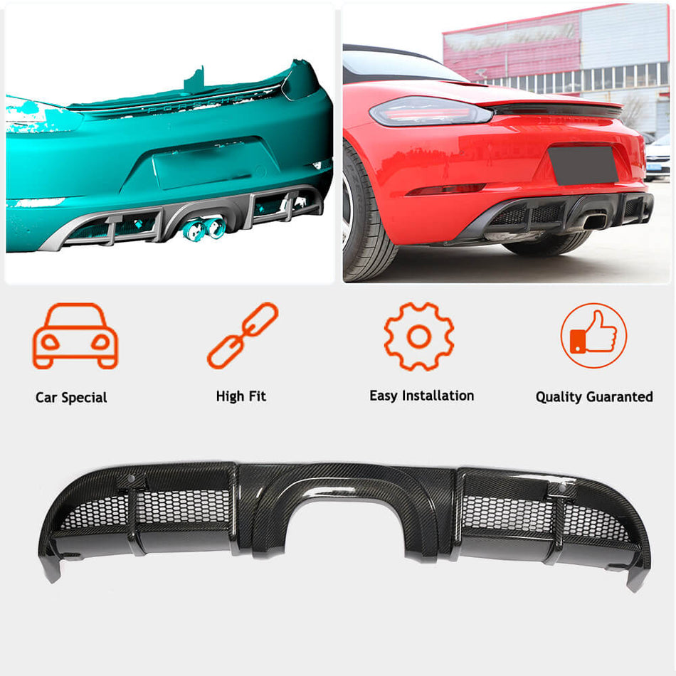 For Porsche 718 (982) Boxster Cayman Carbon Fiber Rear Bumper Diffuser Lip Wide Body Kit
