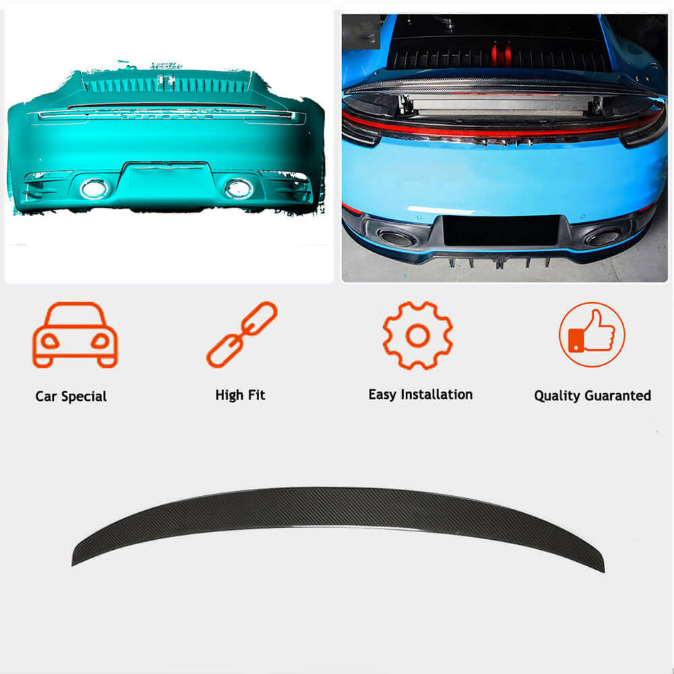 For Porsche 911 (992) Dry Carbon Fiber Rear Trunk Spoiler Boot Wing Lip