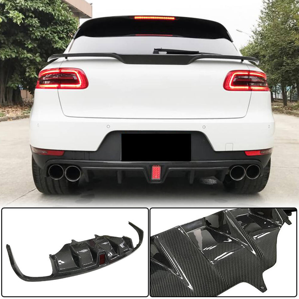 For Porsche Macan Carbon Fiber Rear Bumper Diffuser Valance Lip W/ Brake Light
