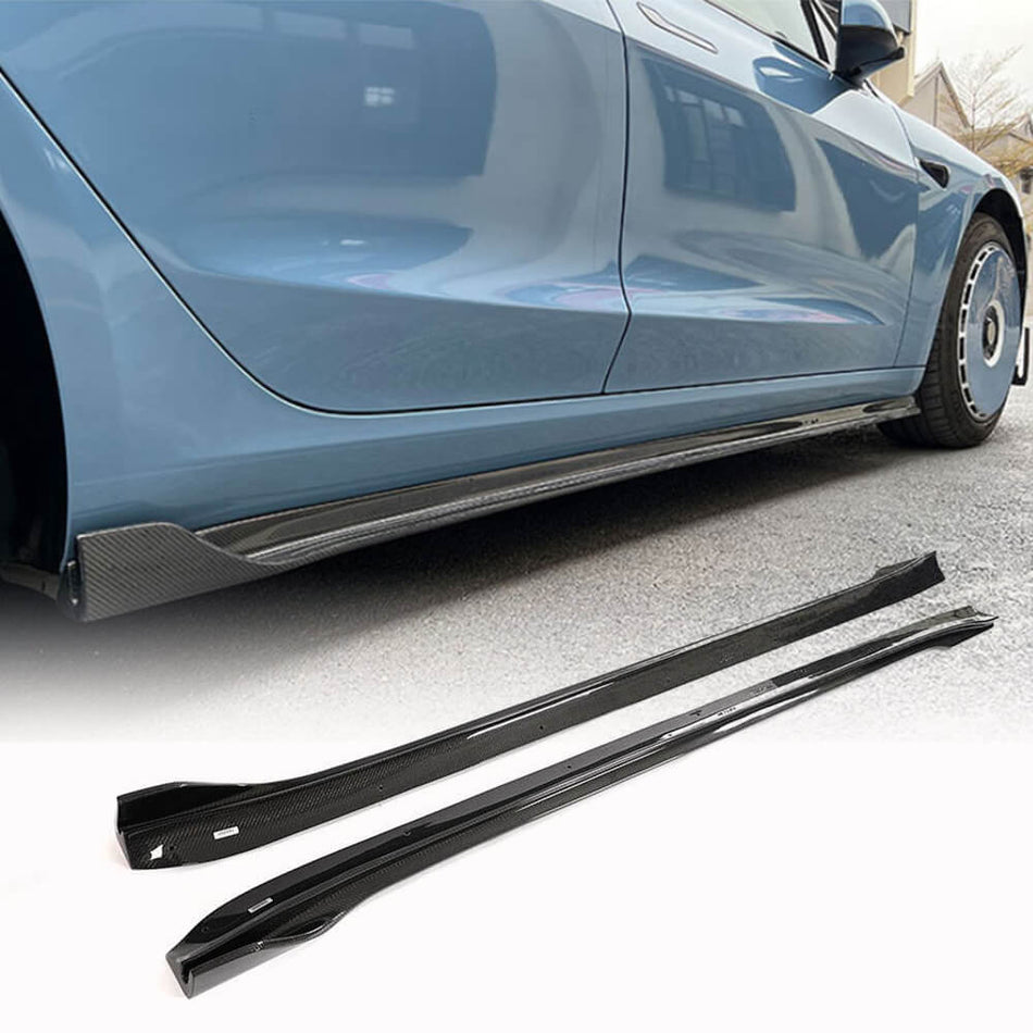 For Tesla Model 3 18-20 Carbon Fiber Side Skirts Door Rocker Panels Extension Lip