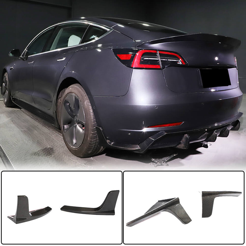 For Tesla Model 3 Carbon Fiber Rear Bumper Splitter Cupwing Winglets Canard Flaps