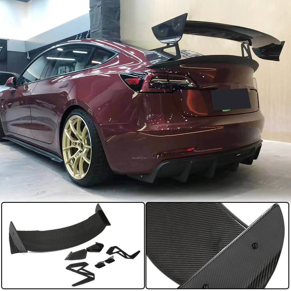 For Tesla Model 3 Dry Carbon Fiber Trunk Spoiler Racing Rear Wing Lip