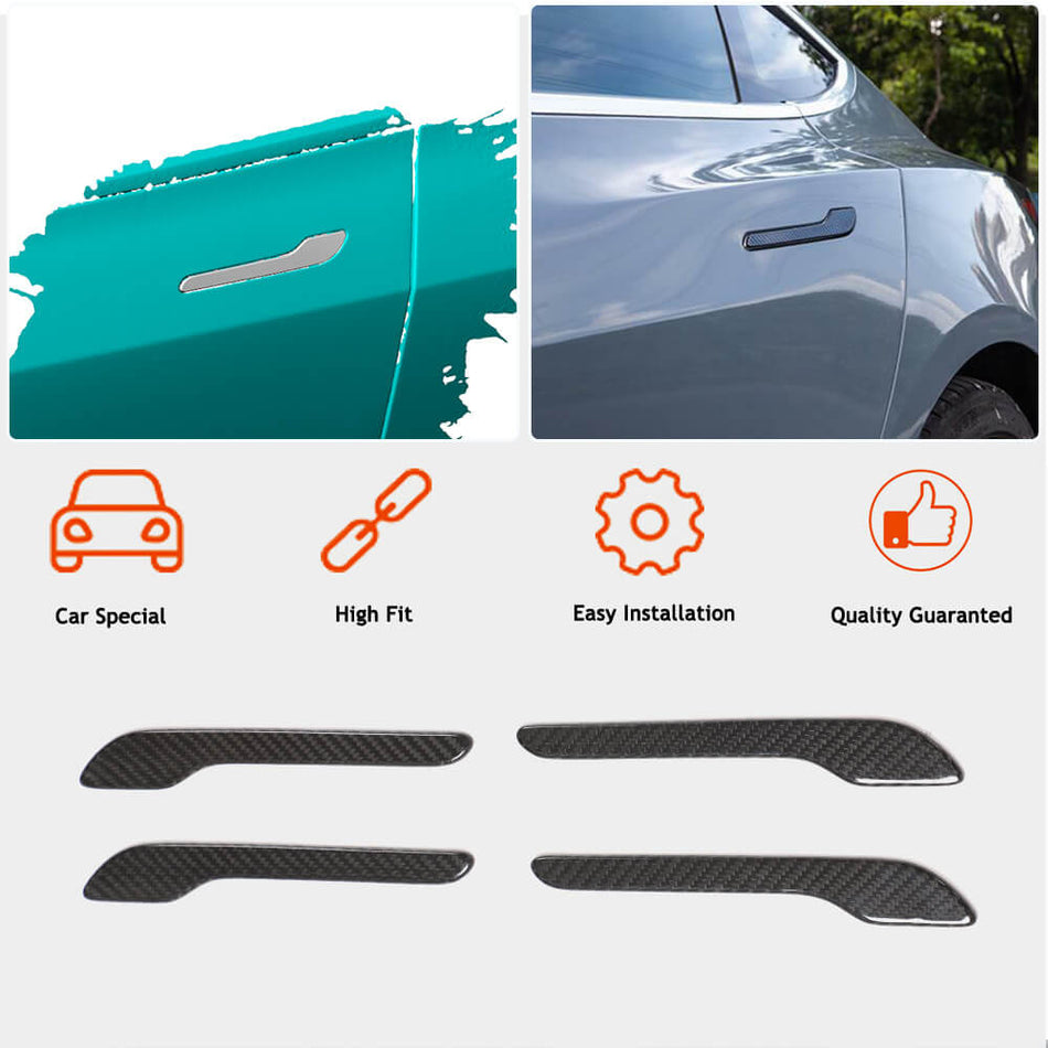 For Tesla Model 3 Dry Carbon Fiber Door Handle Cover Trims Car Decals Sticker 4pcs